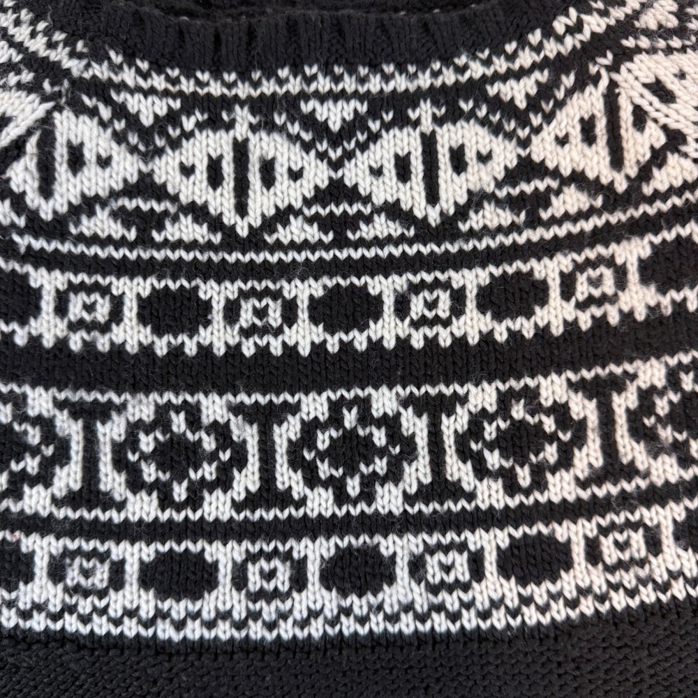 American Eagle Fair Isle Geometric Wool Knit Sweater Black White Women's Medium - Picture 9 of 11